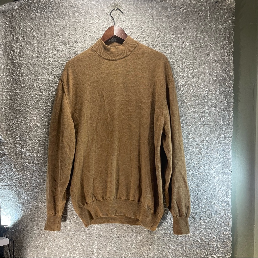 Saks Fifth Avenue Sweater Men Xl Virgin Wool Brown High Neck Preppy Quiet Luxury